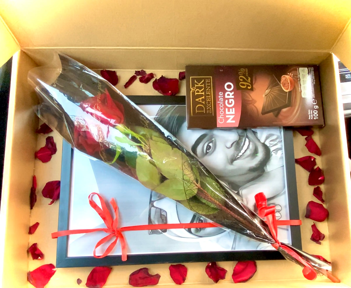 Cadeau D'amour (Tableau Portrait + Chocolat + Fleur Rouge 🎁)